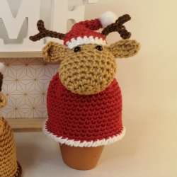 Eierwärmer gehäkelt, Rentier (rot) 