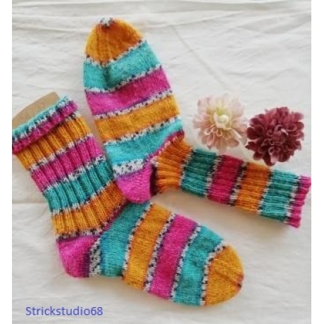 Socken - Gr. 36/37 - handgestrickt - Blockstreifen - bunt