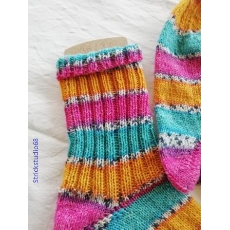 Socken - Gr. 36/37 - handgestrickt - Blockstreifen - bunt