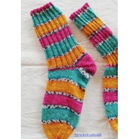 Socken - Gr. 36/37 - handgestrickt - Blockstreifen - bunt