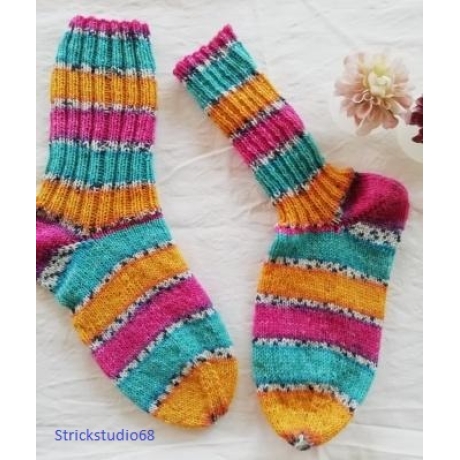 Socken - Gr. 36/37 - handgestrickt - Blockstreifen - bunt