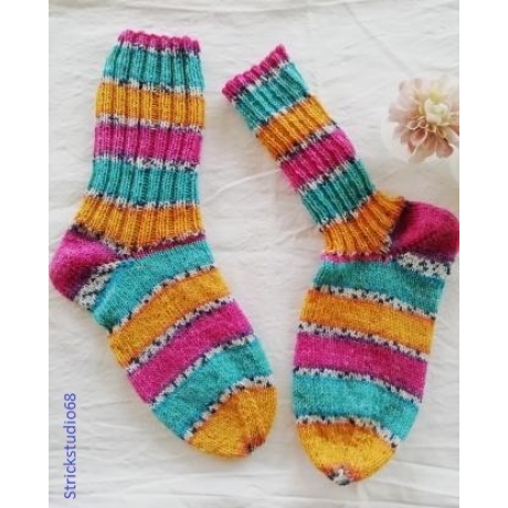 Socken - Gr. 36/37 - handgestrickt - Blockstreifen - bunt