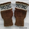 Handstulpen - Fair Isle Muster - gestrickt - braun / weiß / grau