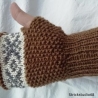 Handstulpen - Fair Isle Muster - gestrickt - braun / weiß / grau