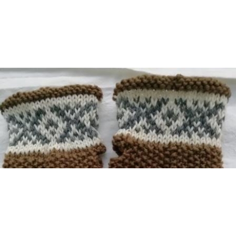 Handstulpen - Fair Isle Muster - gestrickt - braun / weiß / grau