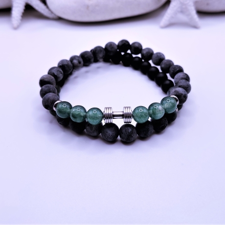 Armband Set für Herren Jade Hantel Naturstein Grün Schwarz Vater