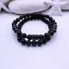 Armband Set für Herren Naturstein Quarz Schwarz Strass Geschenk