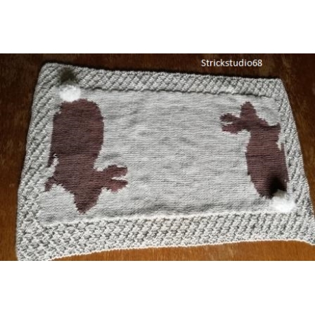 Tischläufer - Hase - handgestrickt - beige / braun