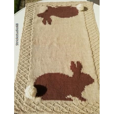 Tischläufer - Hase - handgestrickt - beige / braun