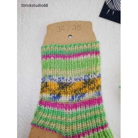 Yoga Socken - Gr.34/35 - handgestrickt - grün,gelb,weiß,pink