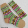 Yoga Socken - Gr.34/35 - handgestrickt - grün,gelb,weiß,pink