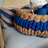 Katzenbett Korb aus Schafwolle Ocker Blau