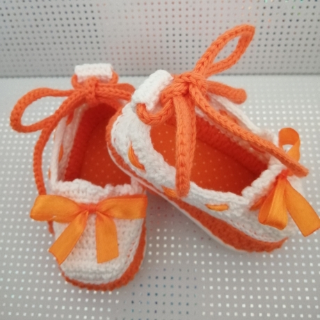 Babyschuhe Ballerina Ballerinas gehäkelt weiß orange