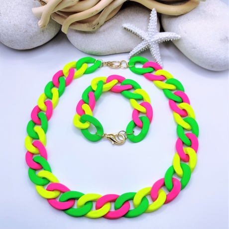Statementkette Armband Gliederkette bunt Bib Kette Sommerkette 
