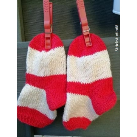 Kindersocken - Gr. 20/21 - handgestrickt - streifen - rot / weiß