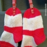 Kindersocken - Gr. 20/21 - handgestrickt - streifen - rot / weiß