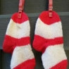 Kindersocken - Gr. 20/21 - handgestrickt - streifen - rot / weiß