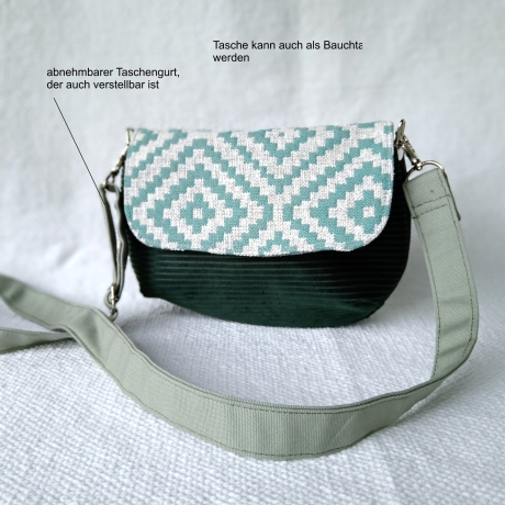 kleine Umhängetasche Damen/grüne Cord Tasche/Clutch/Handtasche