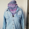 Schlauchschal mit 2 farbigen Patentmuster/ gestrickt / blau-bunt