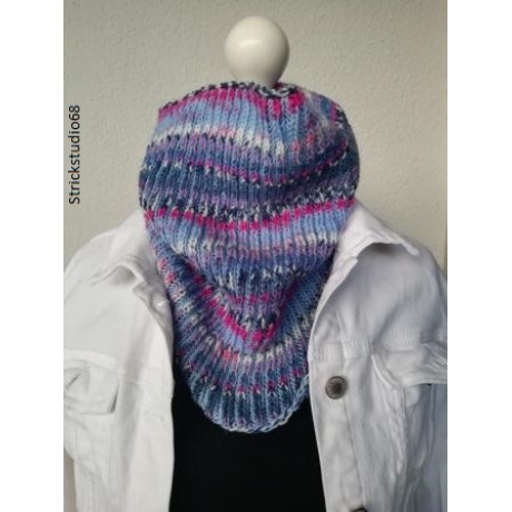 Schlauchschal mit 2 farbigen Patentmuster/ gestrickt / blau-bunt