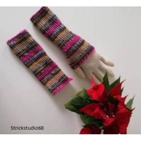  Armstulpen - handgestrickt - Streifen - bunt   