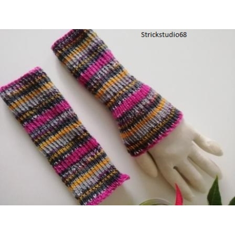  Armstulpen - handgestrickt - Streifen - bunt   