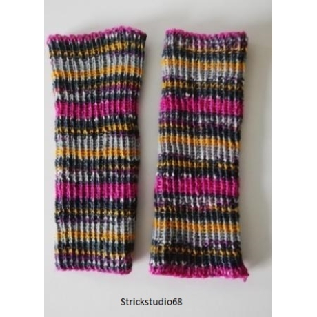  Armstulpen - handgestrickt - Streifen - bunt   