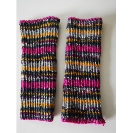  Armstulpen - handgestrickt - Streifen - bunt   