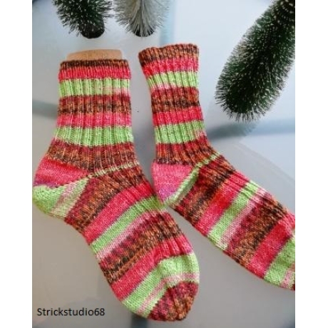 Socken dickere - Gr.38/39 - handgestrickt - Blockstreifen  