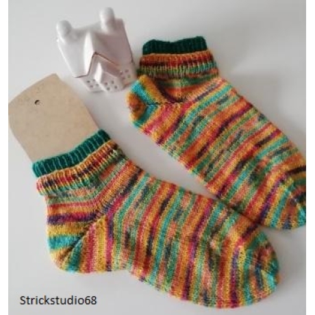 Socken mit doppelten Bündchen - Gr. 36/37 - handgestrickt - bunt