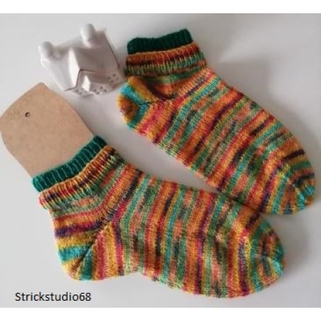 Socken mit doppelten Bündchen - Gr. 36/37 - handgestrickt - bunt