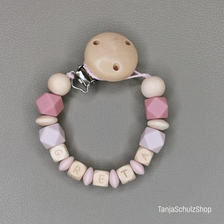 Baby Set Schnullerkette und Greifring  mit Namen des Kindes