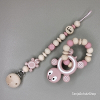 Baby Set Schnullerkette und Greifring  mit Namen des Kindes