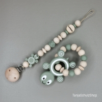 Baby Set Schnullerkette und Greifring  mit Namen des Kindes