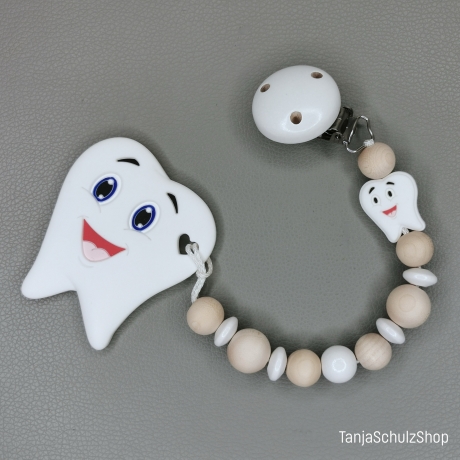 Set Schnullerkette mit Anhänger Zähnchen