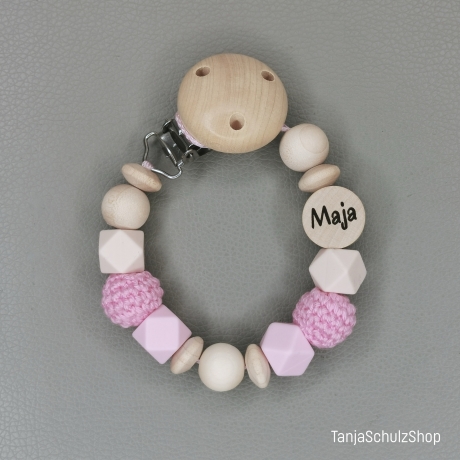 Baby Set Schnullerkette und Greifring  mit Namen des Kindes