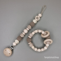 Baby Set Schnullerkette und Greifring - Doppelnamen