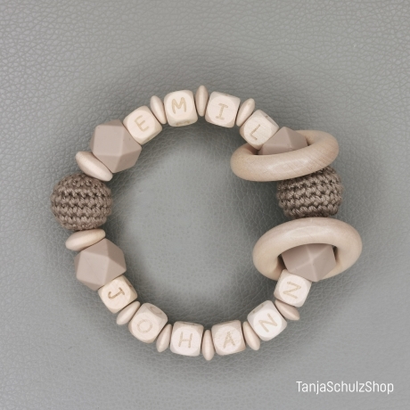 Baby Set Schnullerkette und Greifring - Doppelnamen