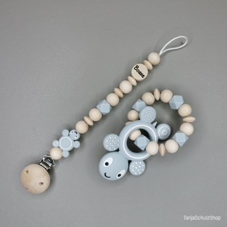 Baby Set Schnullerkette und Greifring  Turtle