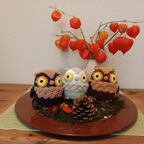Eule gehäkelt als Kuscheltier für Geburtstag, Weihnachten und Co 