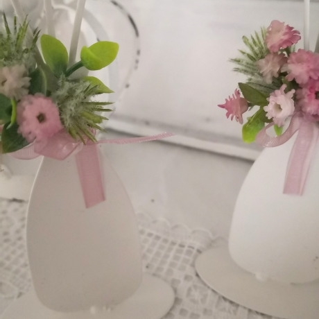 2er Set Metall Vasen mit Blumen Tischdeko Landhausdeko 