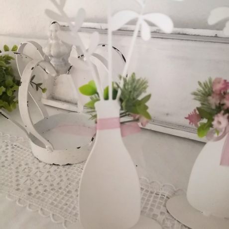 2er Set Metall Vasen mit Blumen Tischdeko Landhausdeko 