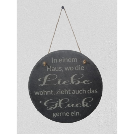 Schiefertafel mit Spruch, Schild, Deko ca. Ø 20cm
