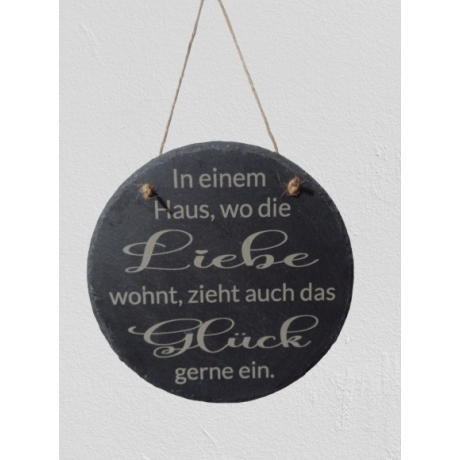 Schiefertafel mit Spruch, Schild, Deko ca. Ø 20cm