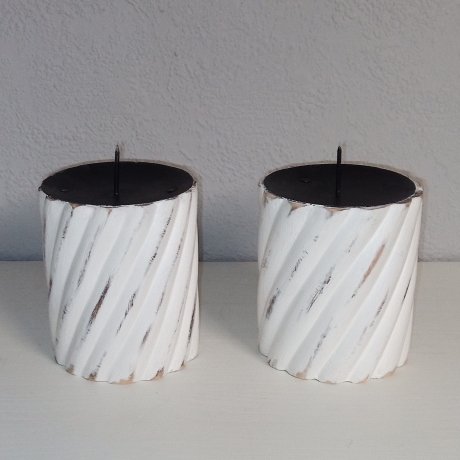 2er Set Kerzenständer, Holz, shabby, upcycled, Set Nr.2