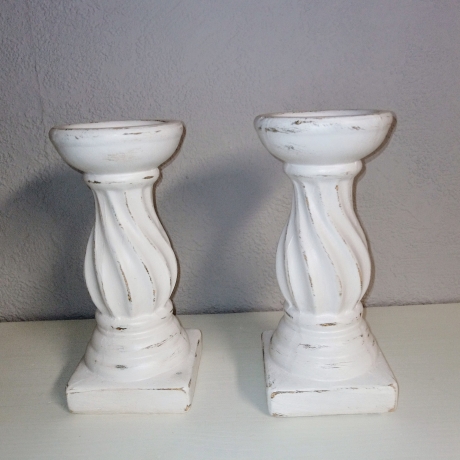2 Kerzenständer, shabby, upcycled, terracotta, Set Nr.1