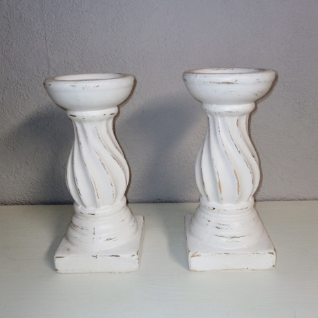 2 Kerzenständer, shabby, upcycled, terracotta, Set Nr.1