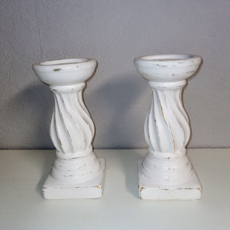 2 Kerzenständer, shabby, upcycled, terracotta, Set Nr.1