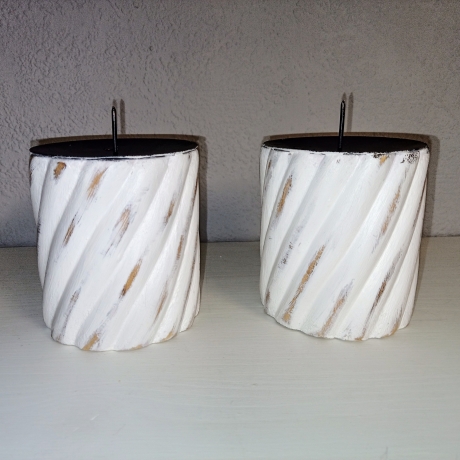 2er Set Kerzenständer, Holz, shabby, upcycled, Set Nr.1