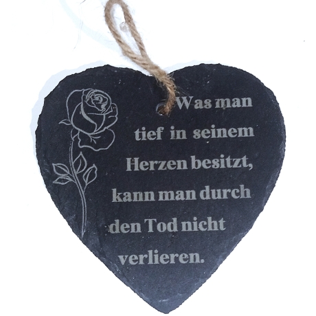 Schieferherz, Gedenktafel, Grabdeko zum Hinlegen oder Aufhängen 